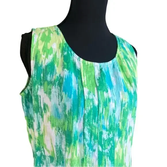 Vintage Choices 100% Linen Sleeveless Green and Blue Maxi Dress small - Picture 11 of 15